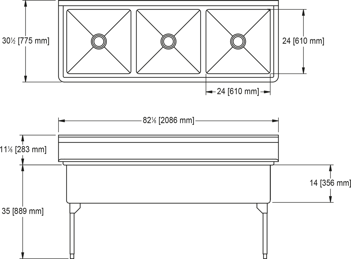 Franke Commercial scullery sink WTL2472-1 dimension drawing