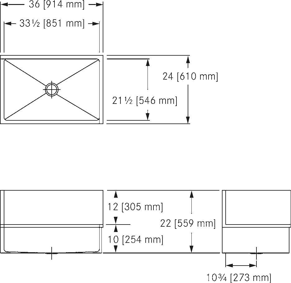 Franke Commercial utility sink FSSR223410-316-1 dimension drawing
