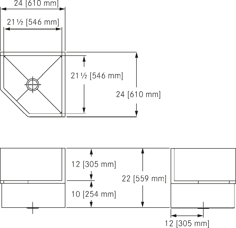 Franke Commercial utility sink FSS2210-316-1 dimension drawing