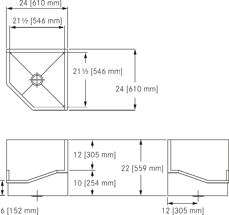 Franke Commercial utility sink FSSO2210-316-1 dimension drawing