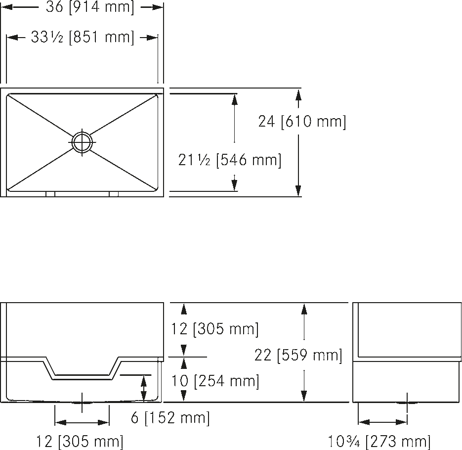 Franke Commercial utility sink FSSOL223410-316-1 dimension drawing