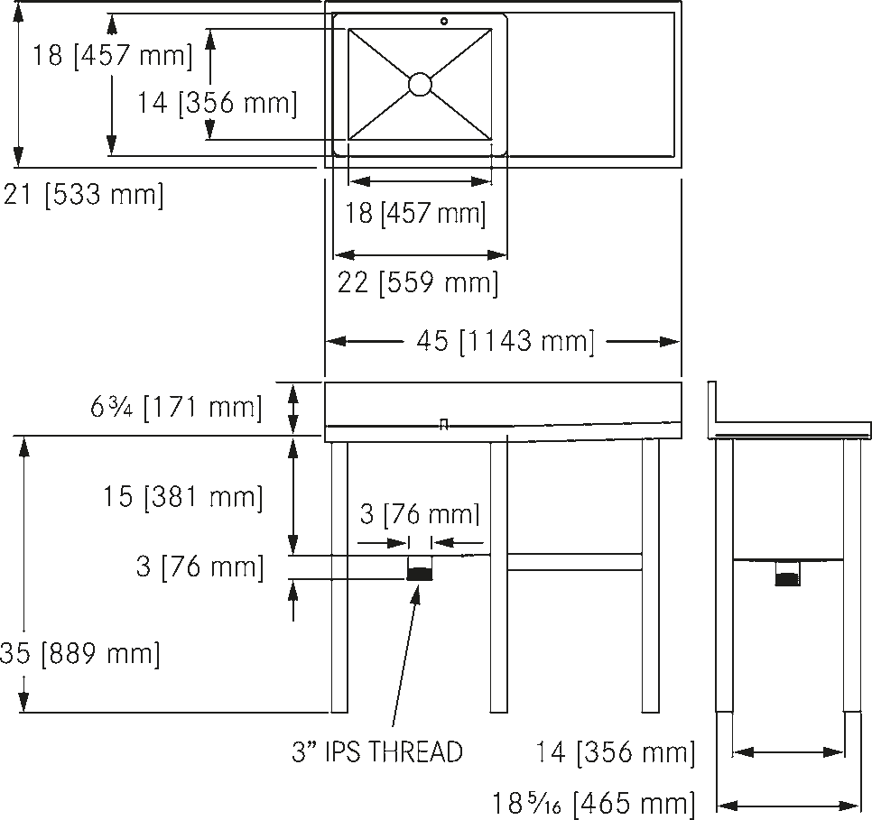 Franke Commercial utility sink SSS1827SDSR dimension drawing