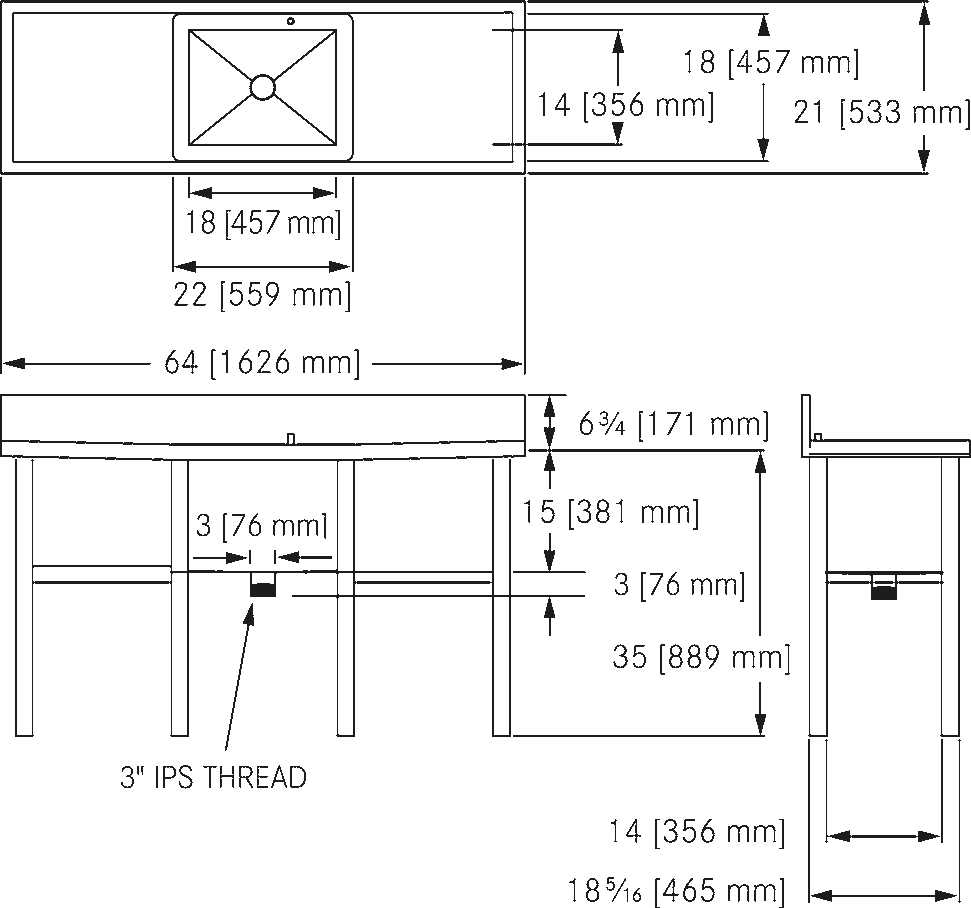 Franke Commercial utility sink SSS1827DDS dimension drawing