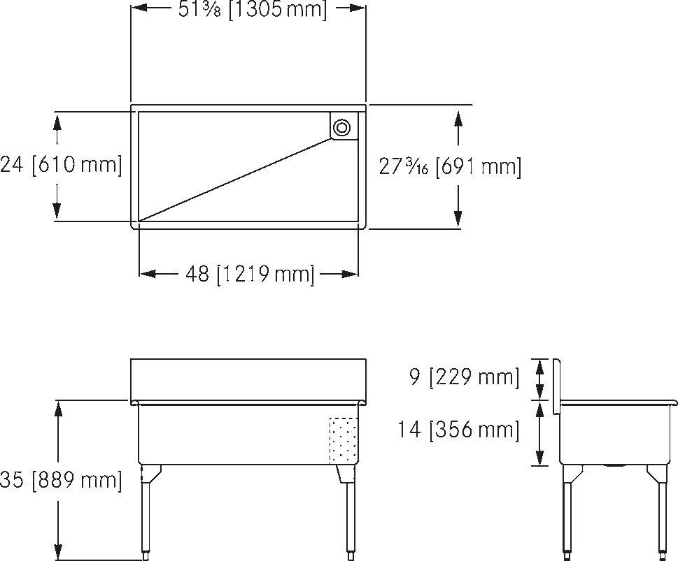 Franke Commercial type 316 laboratory sink SL2448-316-5 dimension drawing