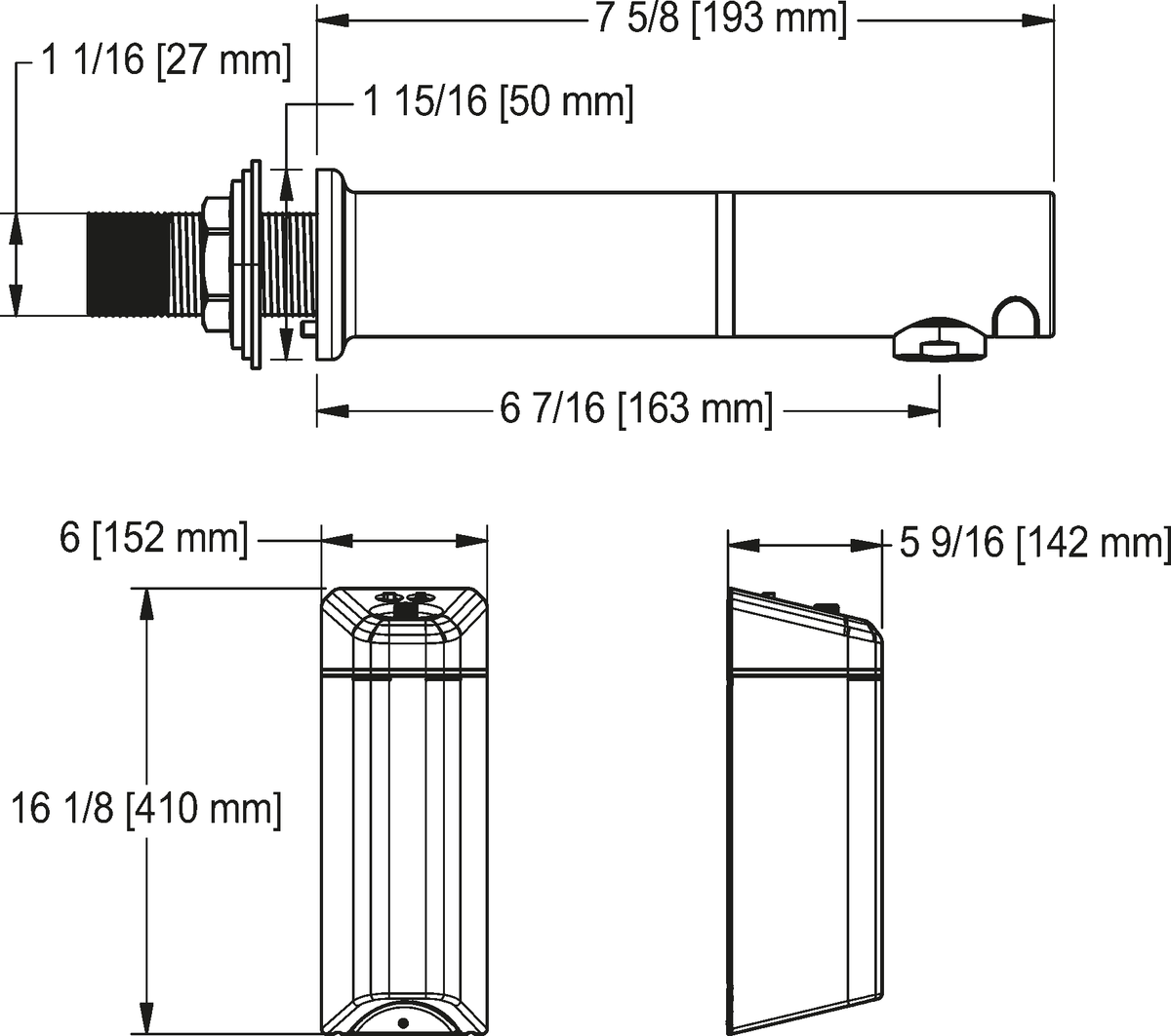 Franke Commercial retrofit faucet HWF05 dimension drawing
