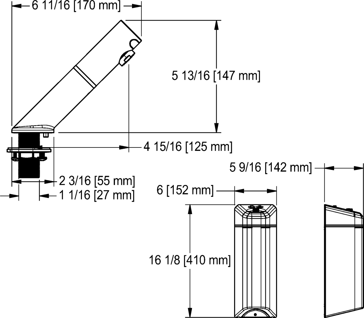Franke Commercial retrofit faucet HWF23 dimension drawing