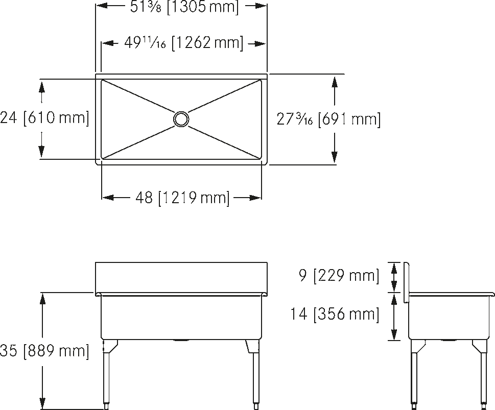 Franke Commercial scullery sink SL2448-1 dimension drawing