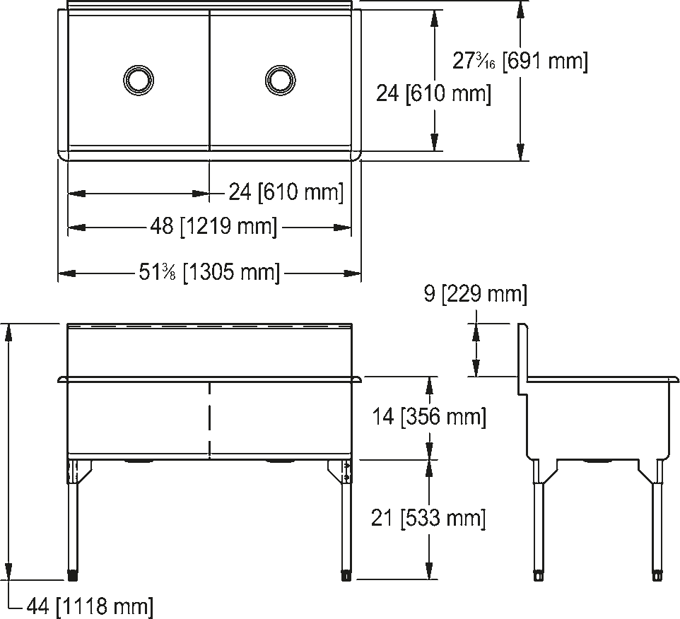 Franke Commercial scullery sink DL2448-1 dimension drawing