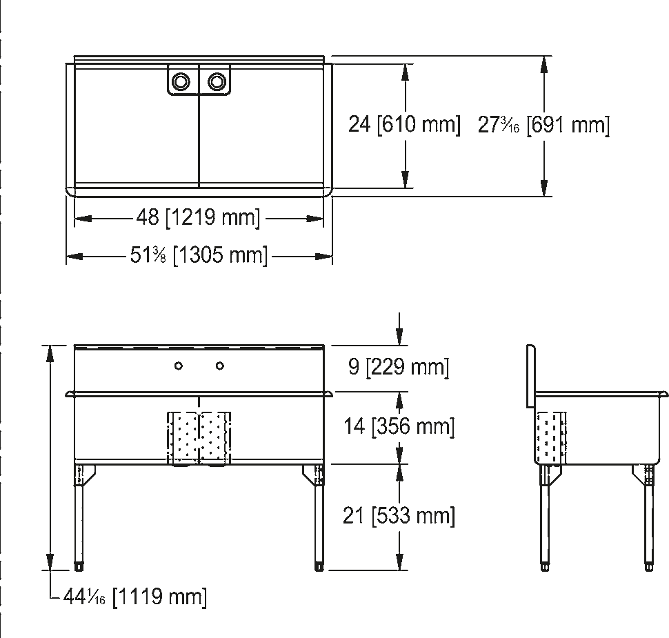 Franke Commercial scullery sink DL2448-5 dimension drawing
