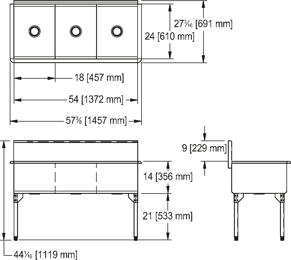 Franke Commercial scullery sink TL2454-1 dimension drawing