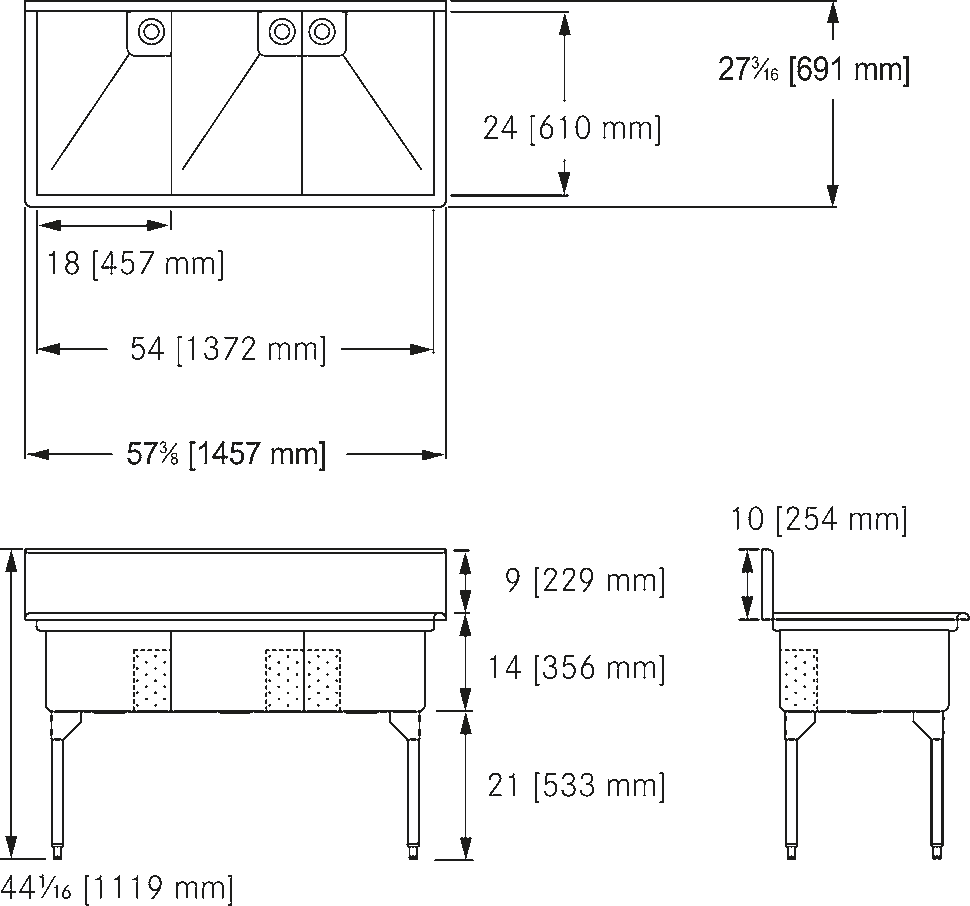 Franke Commercial scullery sink TL2454-5 dimension drawing