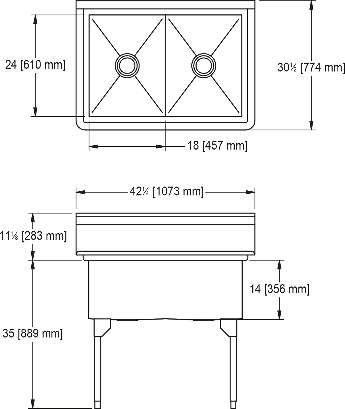 Franke Commercial scullery sink SDL2436-1 dimension drawing