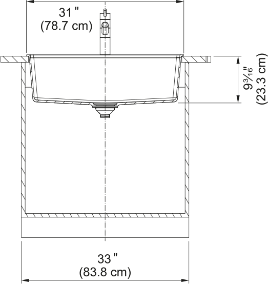 Franke Maris 31" dual mount fragranite kitchen sink MAG61029 dimension drawing