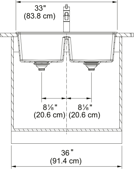 Franke Maris 33" dual mount fragranite kitchen sink MAG6201515 dimension drawing