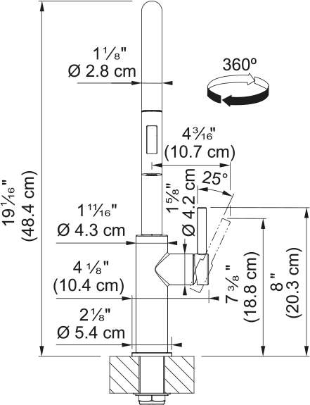 Franke Maris Lario pull-down kitchen faucet LAR-PD dimension drawing