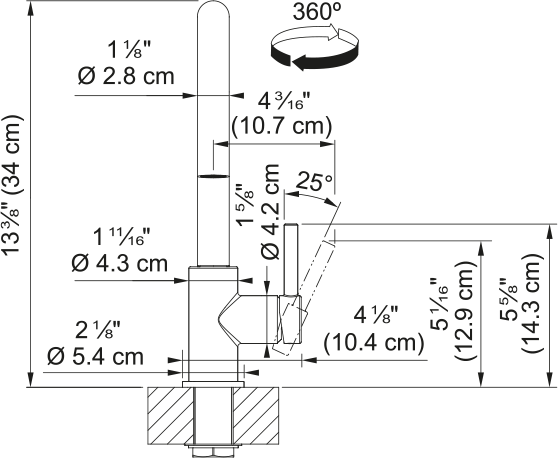 Franke Maris Lario bar faucet LAR-BR dimension drawing