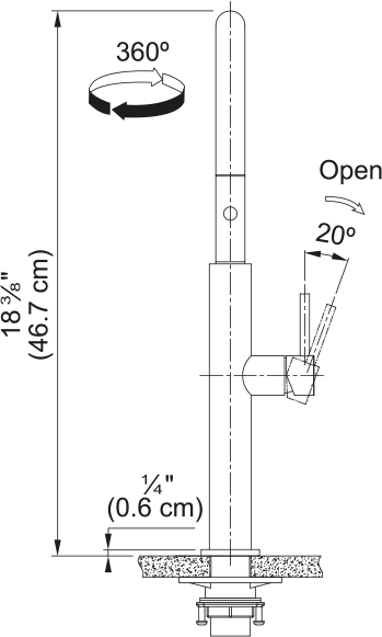 Franke Pescara pull-down kitchen faucet PES2-PD dimension drawing