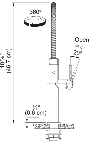Franke Pescara semi-pro pull-down kitchen faucet PES2-SP dimension drawing