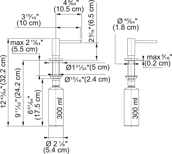 Franke Single Hole Soap Dispenser ACT-SD dimension drawing