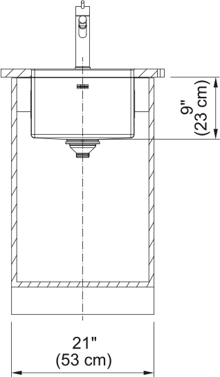 Franke Vertex 16.54" undermount stainless steel kitchen sink VXT11015-S dimension drawing