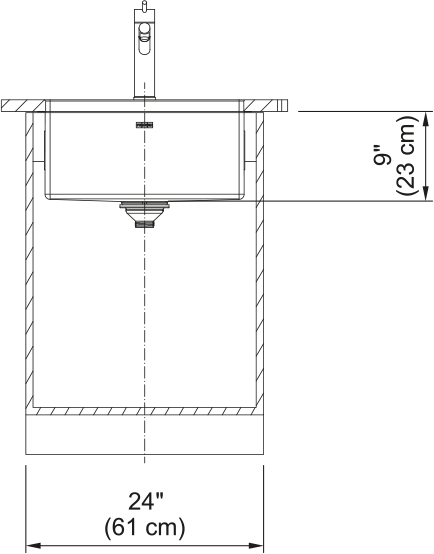 Franke Vertex 21.57" undermount stainless steel kitchen sink VXT11020-S dimension drawing