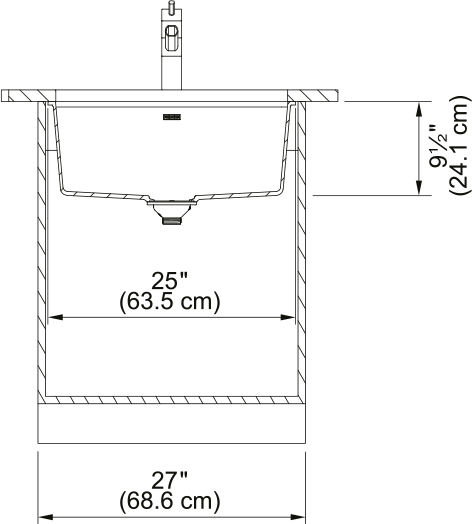 Franke Maris 25" undermount fragranite kitchen sink MAG11023 dimension drawing