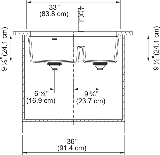 Franke Maris 33" undermount fragranite kitchen sink MAG1601812LD-WKC dimension drawing