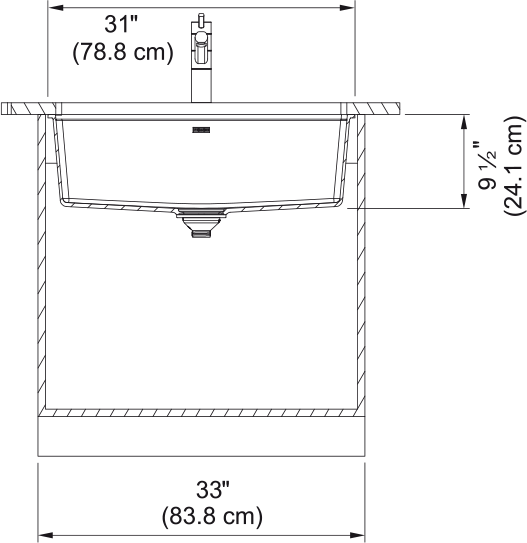 Franke Maris 31" undermount fragranite kitchen sink MAG11029 dimension drawing