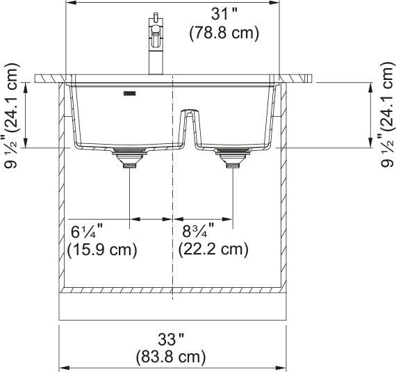 Franke Maris 31" undermount fragranite kitchen sink MAG1601611LD dimension drawing