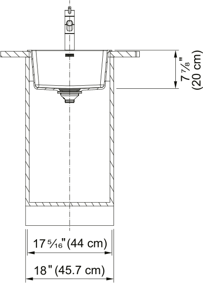 Franke Maris 17.31" dual mount fragranite kitchen sink MAG61015 dimension drawing
