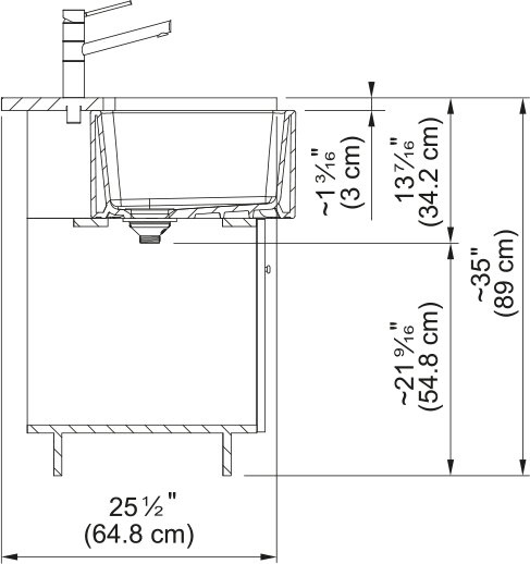 Franke Ceranova 24" apron front fireclay kitchen sink CRK71024-GWH dimension drawing