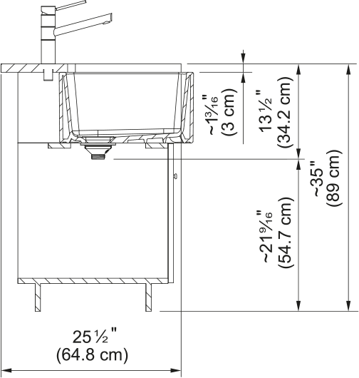 Franke Ceranova 33" apron front fireclay kitchen sink CRK71033-GWH dimension drawing