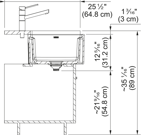 Franke Kitchen 36" apron front fireclay kitchen sink EPK71036-GWH-WKC dimension drawing