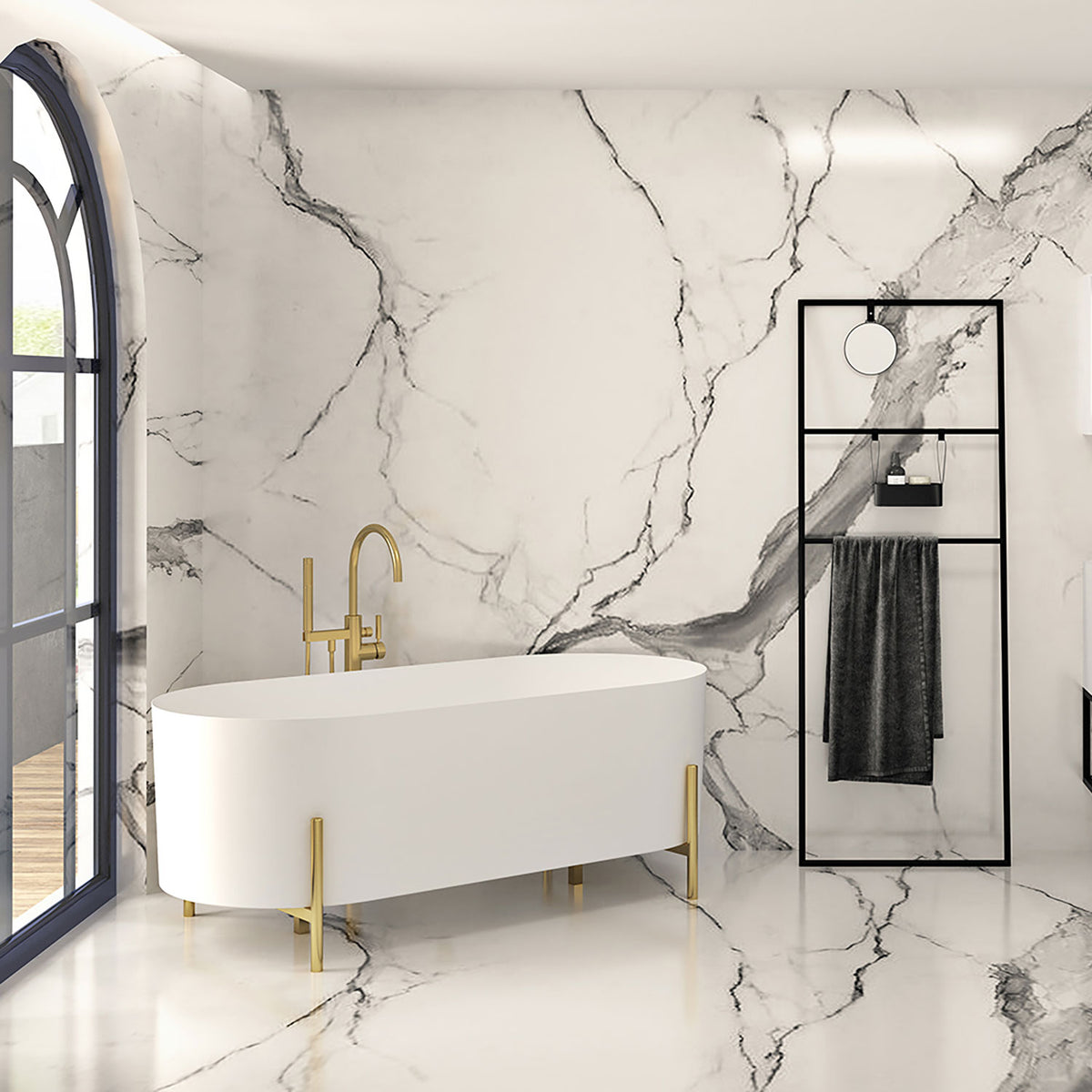 Slik Otton Freestanding bathtub, 65 3/8", brushed gold legs, in matte white TOT6531FAG05