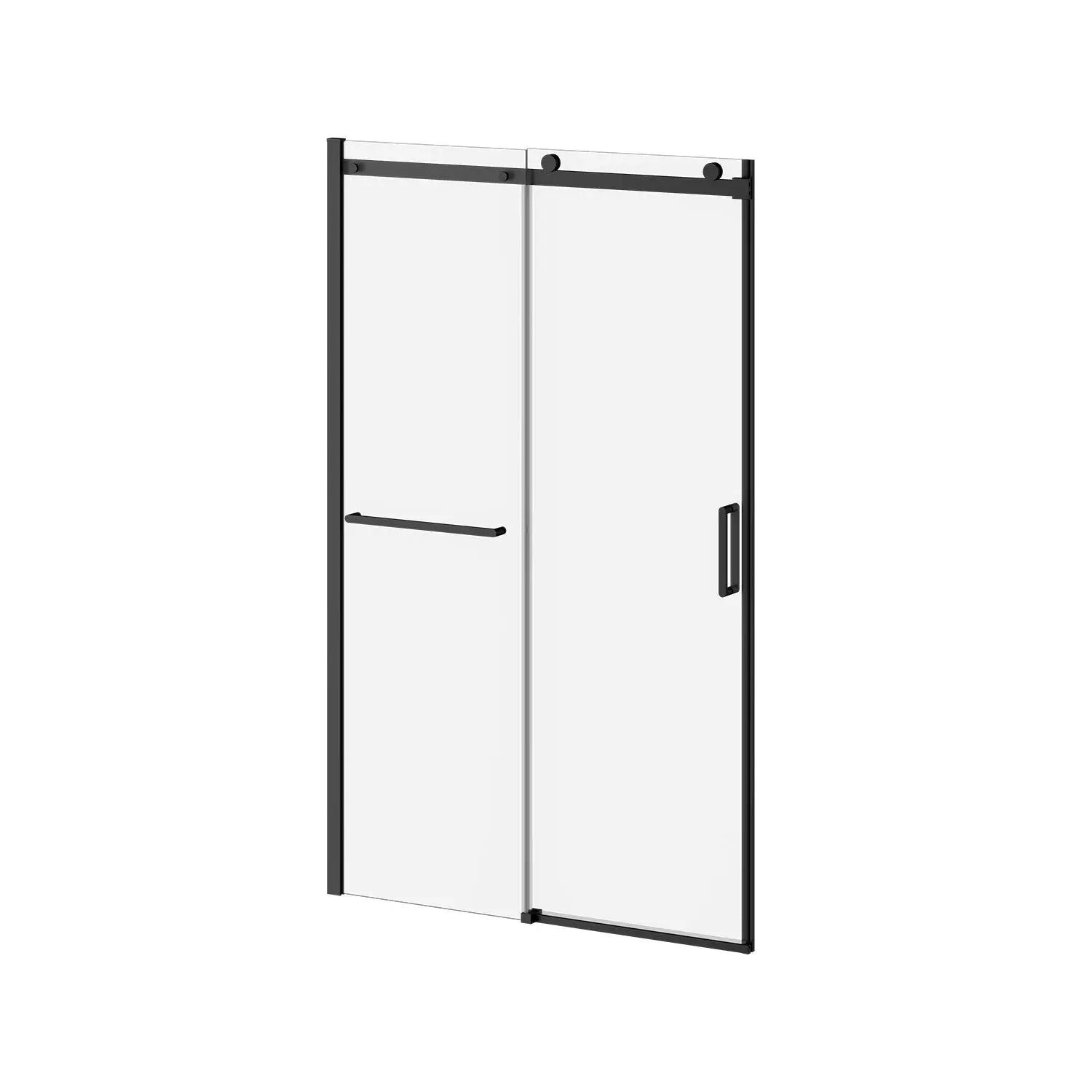 Kalia KONCEPT-II W/ TOWEL BAR 48''x77'' Alcove Sliding Shower Door with Fixed and Mobile Panel (Reversible) Matte Black Clear Glass DR1735-160-000-001 - Plumbing Market
