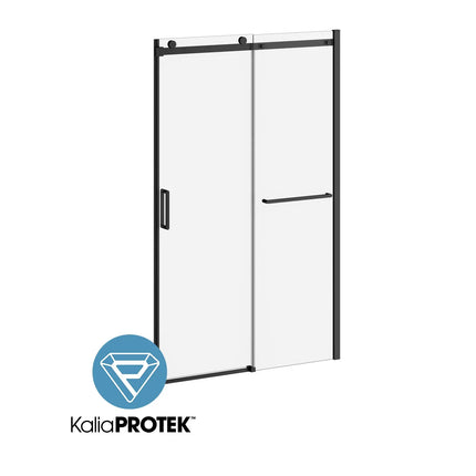 Kalia KONCEPT-II W/ TOWEL BAR and KaliaProtek 48''x77'' Alcove Sliding Shower Door with Fixed and Mobile Panel (Left Opening) Matte Black Clear Glass With Film DR2032-160-004-001 - Plumbing Market