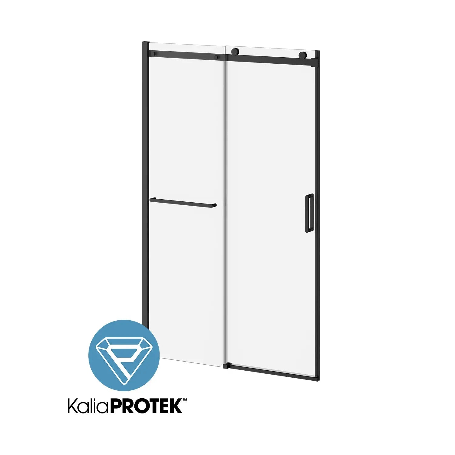 Kalia KONCEPT-II W/ TOWEL BAR and KaliaProtek 48''x77'' Alcove Sliding Shower Door with Fixed and Mobile Panel (Right Opening) Matte Black Clear Glass With Film DR2033-160-004-001 - Plumbing Market