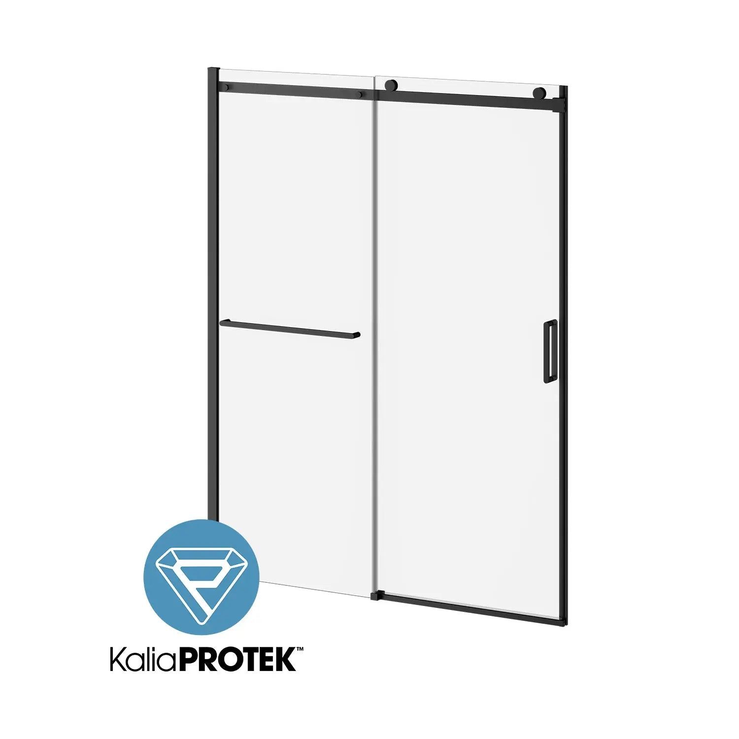 Kalia KONCEPT-II W/ TOWEL BAR and KaliaProtek  60''x77'' Alcove Sliding Shower Door with Fixed and Mobile Panel (Right Opening) Matte Black Clear Glass With Film DR2035-160-004-001 - Plumbing Market