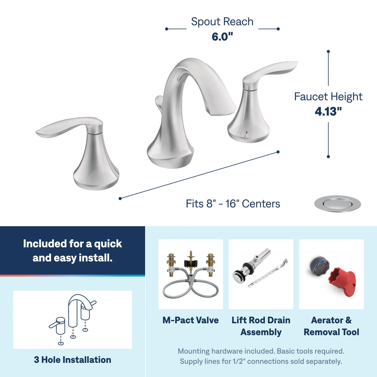 Moen Eva Two-Handle High-Arc Bathroom Faucet TV6420 in Chrome (TV6420) - view 3