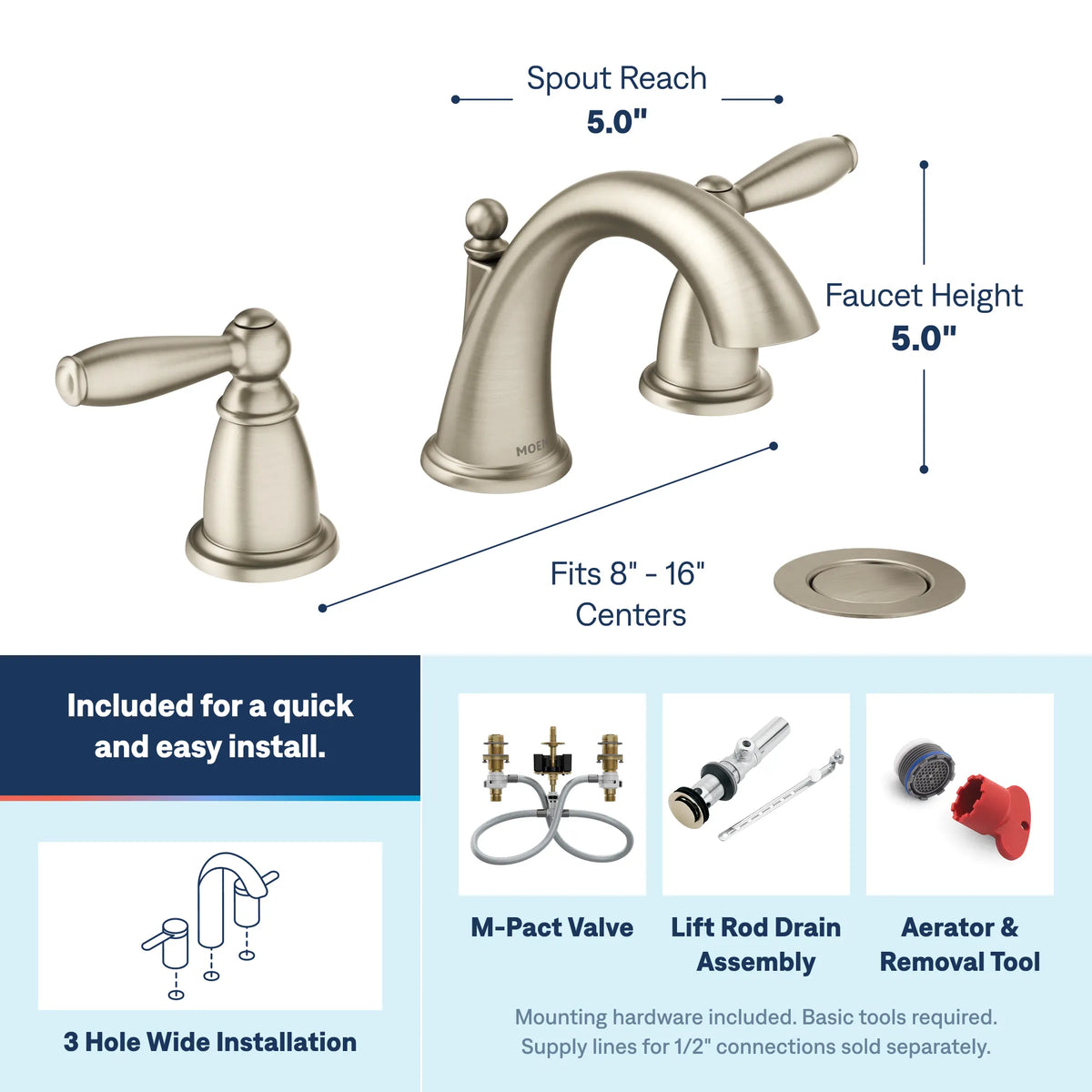 Moen Brantford Two-Handle High-Arc Bathroom Faucet TV6620 in Brushed Nickel (TV6620BN) - view 2