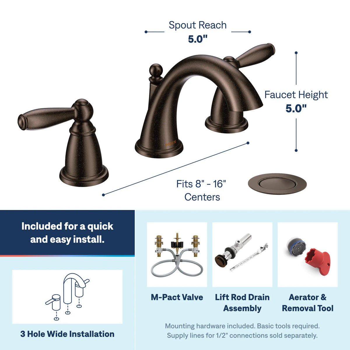 Moen Brantford Two-Handle High-Arc Bathroom Faucet TV6620 in Oil Rubbed Bronze (TV6620ORB) - view 2