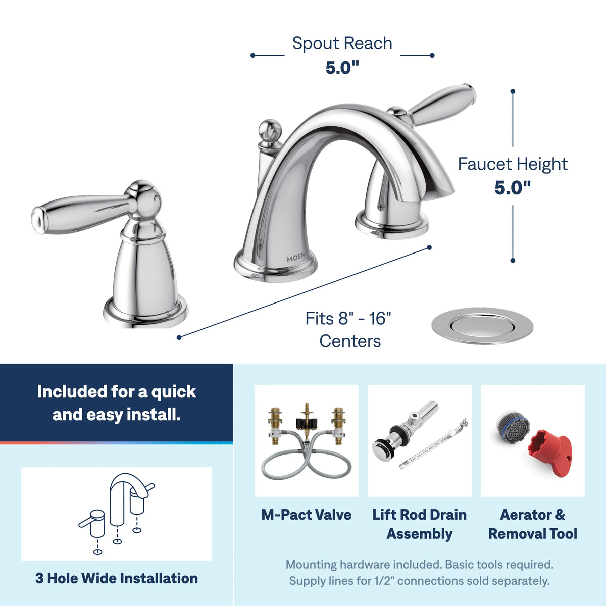 Moen Brantford Two-Handle High-Arc Bathroom Faucet TV6620 in Chrome (TV6620) - view 2