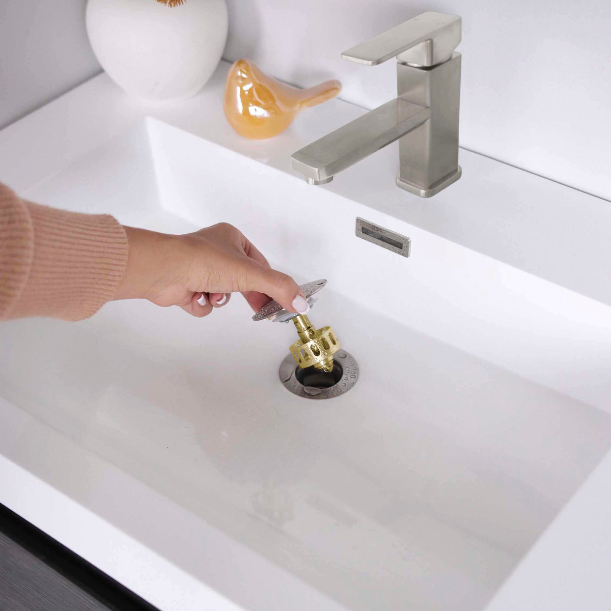 Stylish Pop-Up Bathroom Sink Drains Set with Overflow Brushed Nickel D-701B2