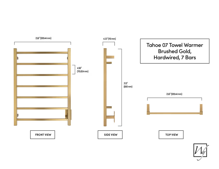 Tahoe 7 Towel Warmer, Brushed Gold, Hardwired, 7 bars - 	TWS2-TAH07GH - Plumbing Market