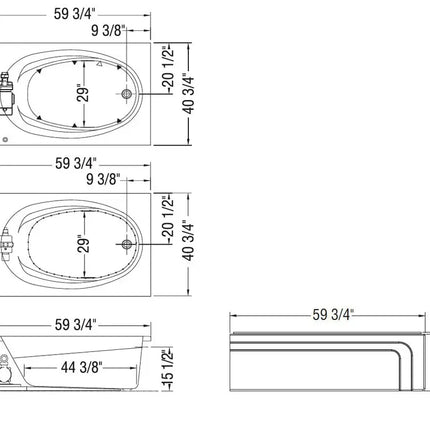Temple 60 x 41 Acrylic Alcove End Drain Bathtub in White - Plumbing Market