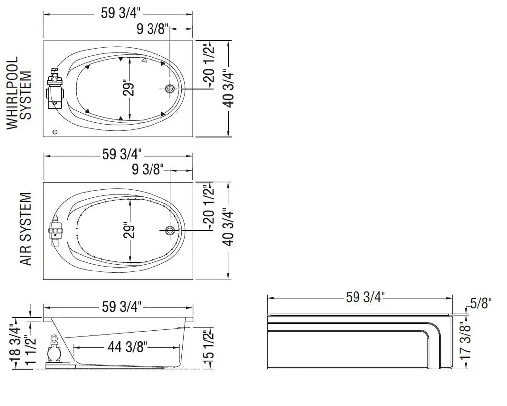 Temple 60 x 41 Acrylic Alcove End Drain Bathtub in White - Plumbing Market
