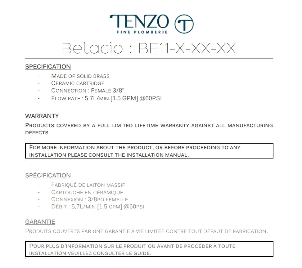 Tenzo Bellacio F Single Hole Bathroom Faucet With Drain BE11-F - Plumbing Market