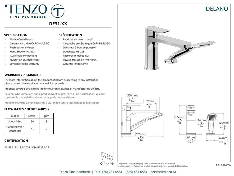 Tenzo Delano 2 pieces deck mount tub filler - DE31