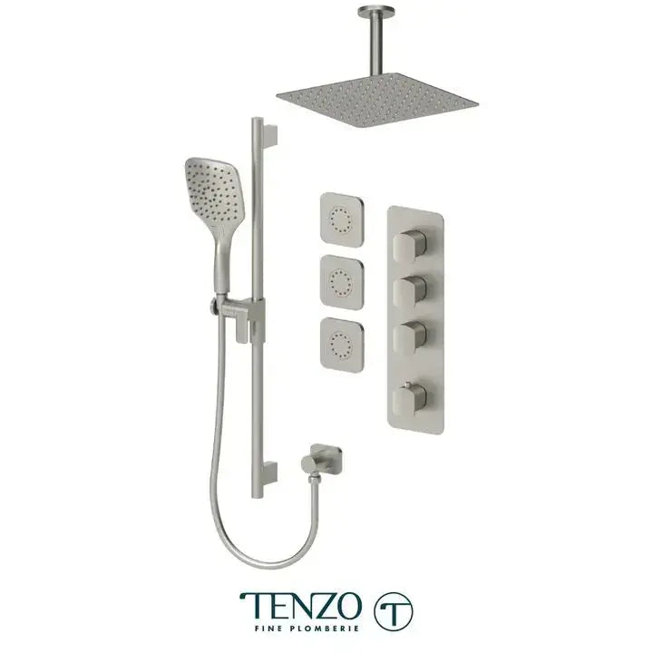 Tenzo Delano 3 Function Shower Faucet with Ceiling Mount Arm and Jets - Plumbing Market