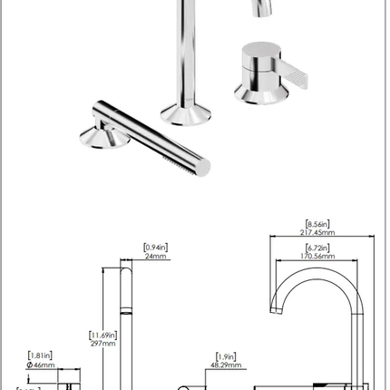 Tenzo Paloma 3 Pieces Deck Mount Tub Filler PAL35 - Plumbing Market